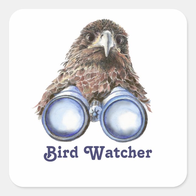 Vogelbeobachter beobachten Sie die Aquarellfärbung Quadratischer Aufkleber (Vorderseite)
