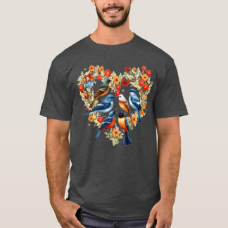 Vogelbeobachtung Heart Blume Wreath Vogelbeobachte T-Shirt