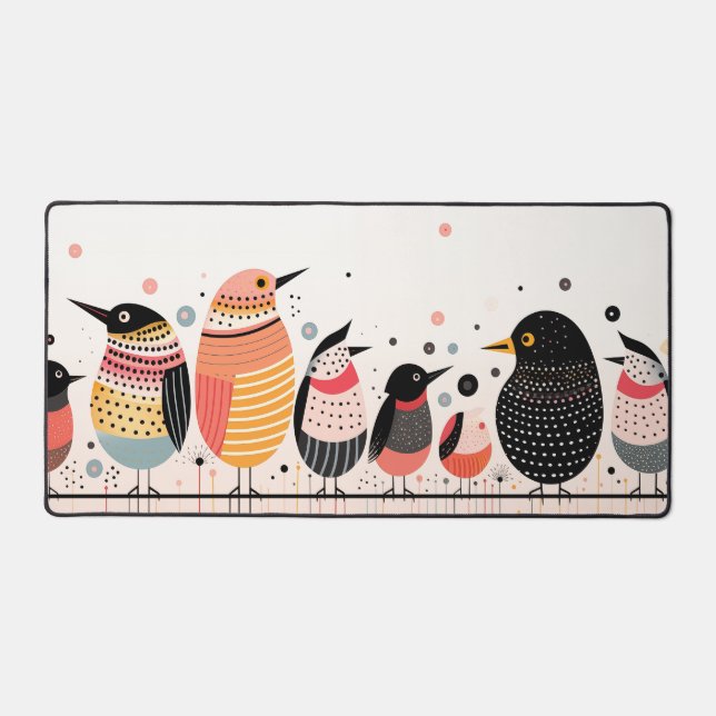 Vogelbild mit Punkten und Streifen Schreibtischunterlage (Vorderseite)