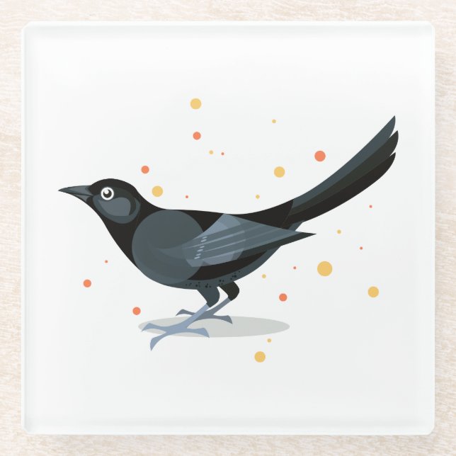 Vogelbild - Schwarzer Vogel Glasuntersetzer (Vorderseite)
