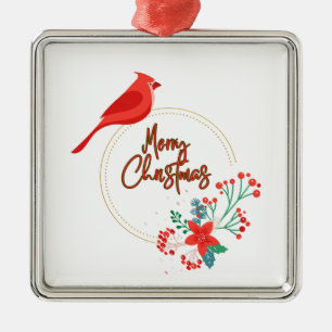 Vogeldesign mit Blume Premium-Quadrat-Ornament Ornament Aus Metall