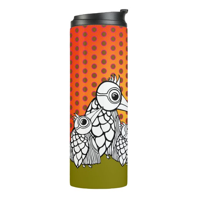Vogelfamilie & Polka Dots Thermosbecher (Nach links gedreht)