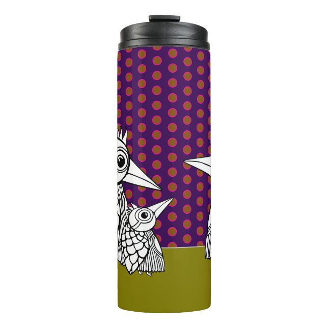 Vogelfamilie & Polka Dots Thermosbecher (Vorderseite)
