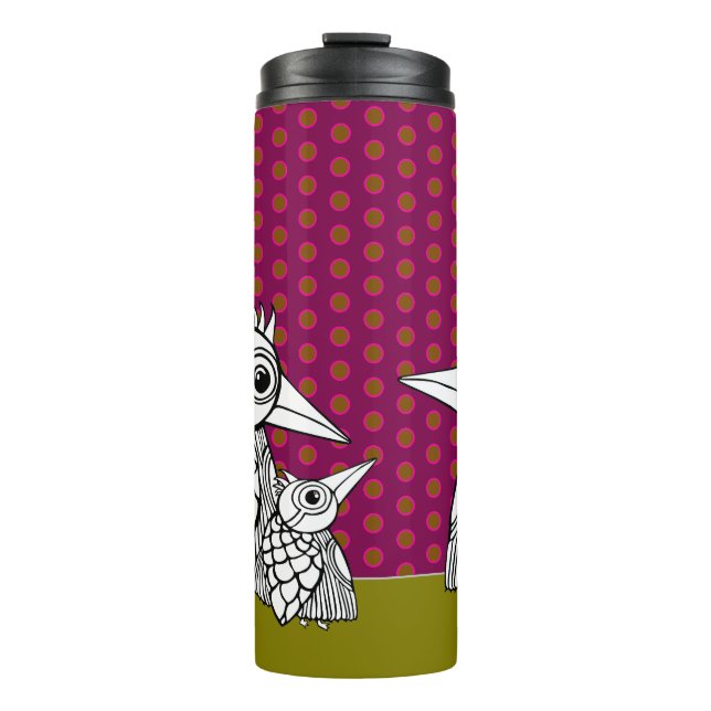 Vogelfamilie & Polka Dots Thermosbecher (Vorderseite)