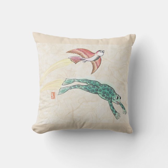 Vogelfänger und Frosch 16"x16" Kissen (Vorderseite)