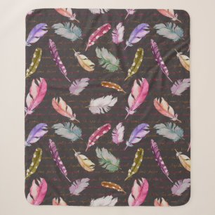 Vogelfedern und handgeschriebene Notiz. Aquarellme Sherpadecke