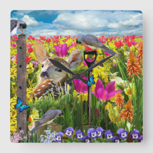 Vogelfeld von Blume Quadratische Wanduhr
