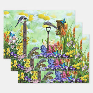 Vogelflugblumen-Garten Geschenkpapier Set