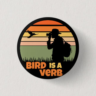 Vogelfreund Vogelbeobachtung Retro-Sonnenuntergang Button