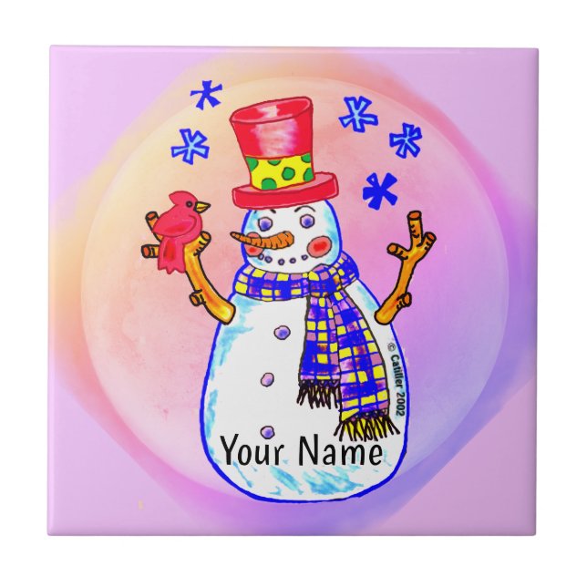 Vogelfreunde Schneemann Fliese (Vorderseite)