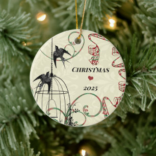 Vogelgeflügel und Vogelkäfig aus der Familie auf D Keramikornament