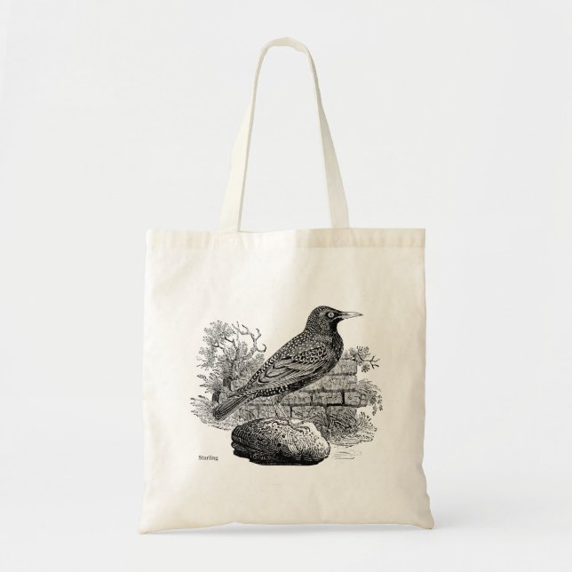 Vogelgravuren - ein Starling Tote Bag Tragetasche (Vorne)