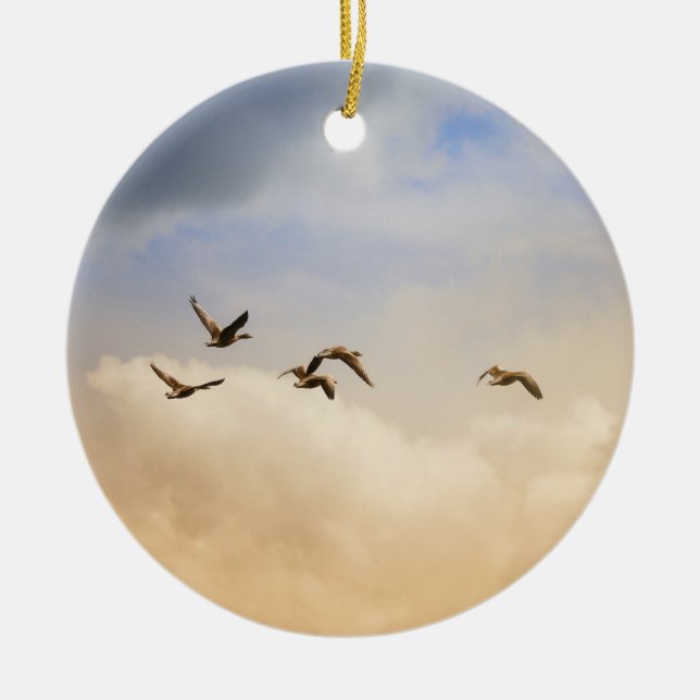 Vogelgrippe im Flug Keramik Ornament (Vorne)