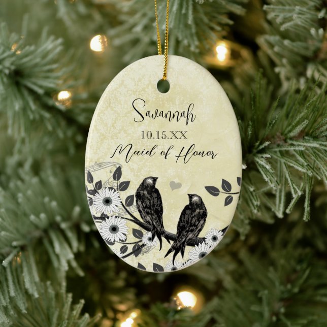 Vogelhochzeit der verzauberten Waldlove Keramikornament (Baum)