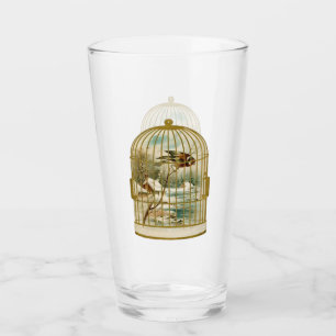Vogelkäfig aus Gold und Weiß mit Vogelhütte im Sch Glas