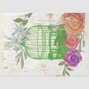 Vogelkäfig BOHO Vintages Blumenholz Seidenpapier