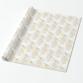 Vogelkäfig mit Herz-gelb-graue Hochzeitspackung Geschenkpapier