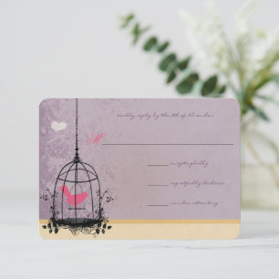 Vogelkäfig Rosa und Aubergine Hochzeits Einladunge RSVP Karte