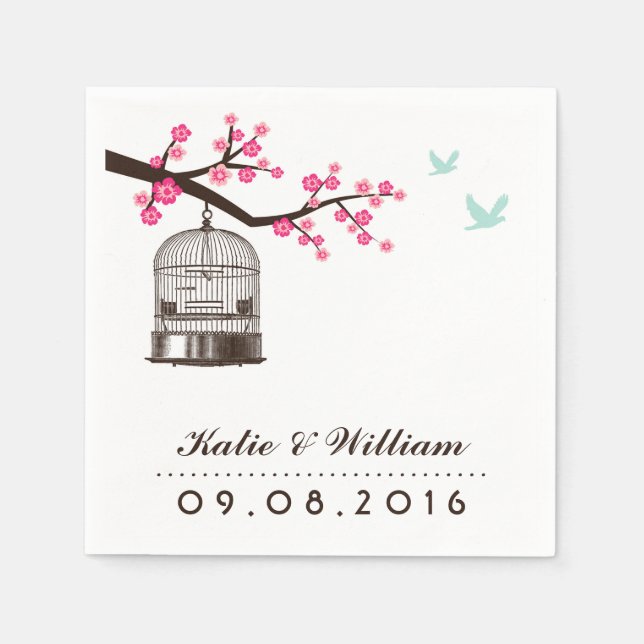 Vogelkäfig und Blume Papier Napkins für Hochzeiten Serviette (Vorderseite)
