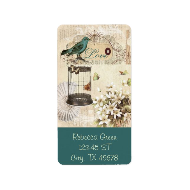 Vogelkäfig, Vintager französischer Vogel Adressaufkleber (Vorne)
