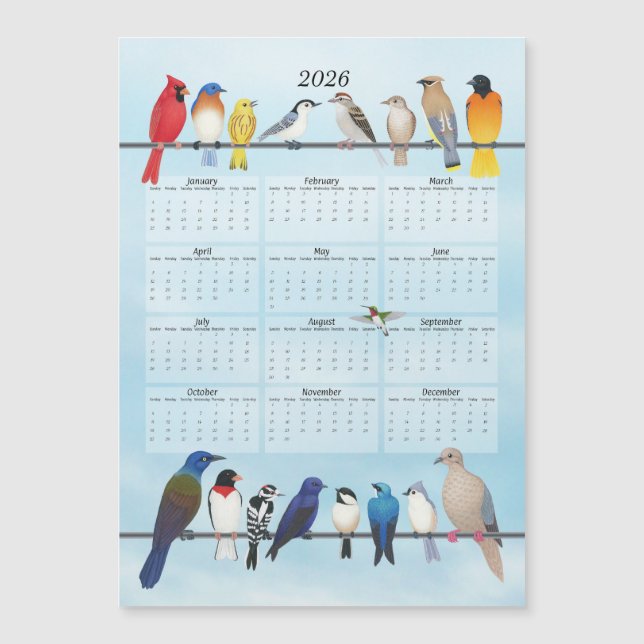 Vogelkalender 2026 magnetkarte (Vorderseite)