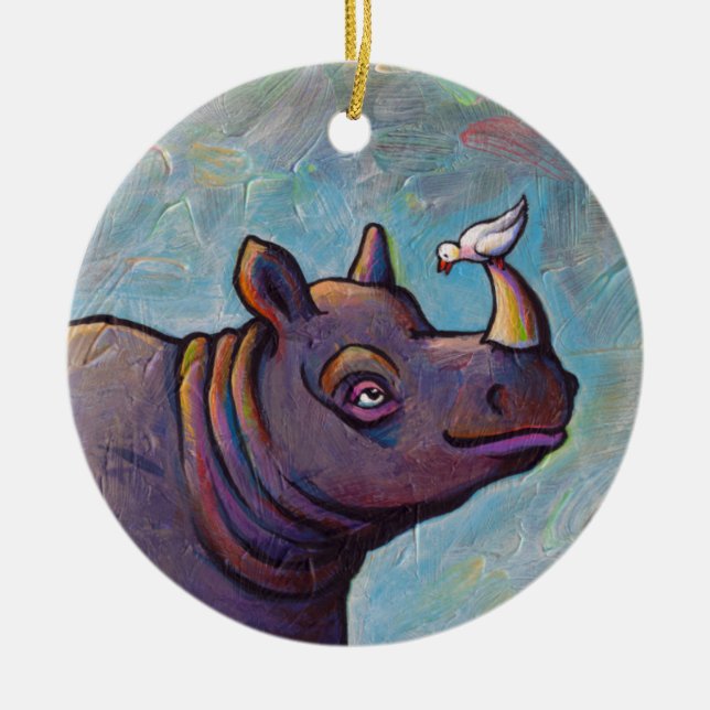 Vogelklatsch-Spaßmalerei der Nashornkunst kleine Keramikornament (Vorne)