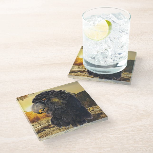 Vogelkopf Glasuntersetzer (Schrägansicht)