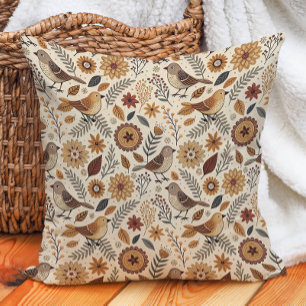 Vogellandschaft-Folk-Art-Warmer Herbst Natur Kissen