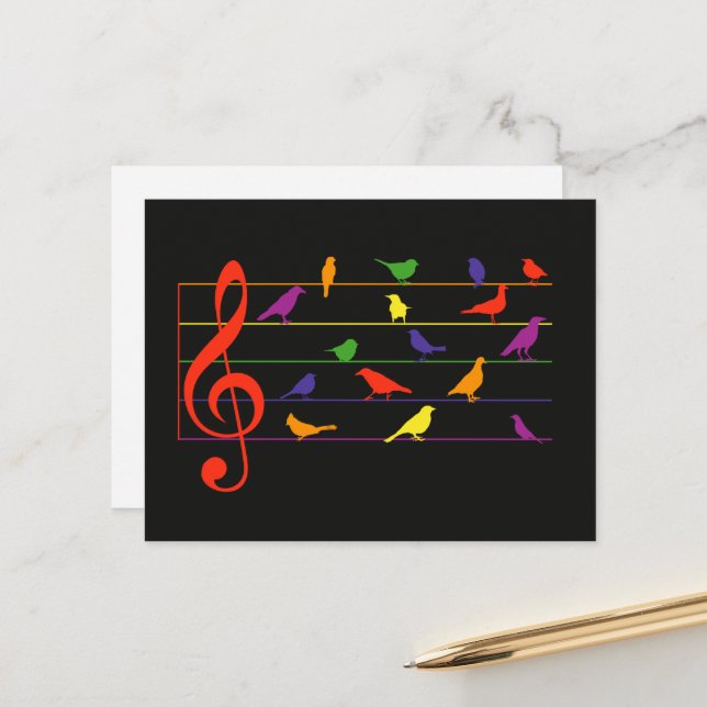 Vogellied, farbenfrohes Design Postkarte (Vorderseite/Rückseite Beispiel)