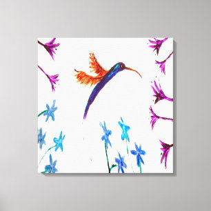 Vogelmalerei Floral Hummingbird Leinwanddruck