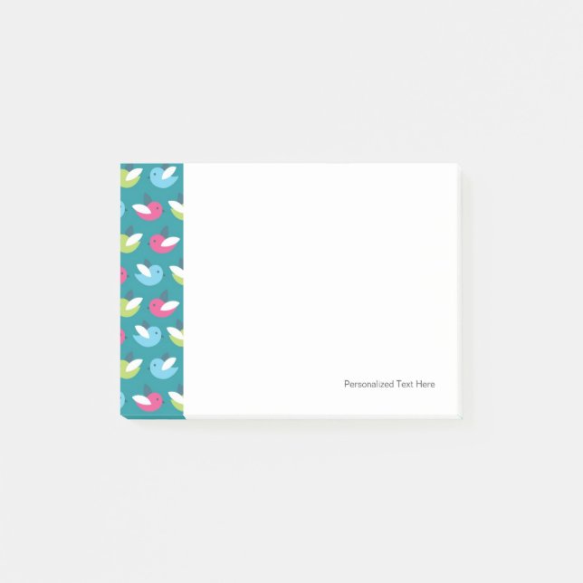 Vogelmuster Blau Post-it Klebezettel (Vorderseite)
