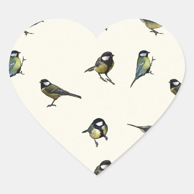 Vogelmuster Herz-Aufkleber (Vorderseite)