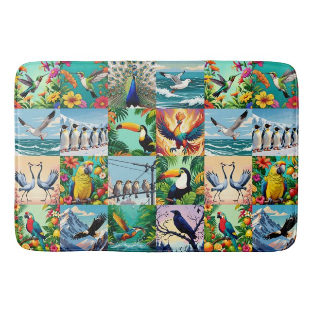 Vogelmuster im Patchwork-Stil  Badematte (Vorderseite)
