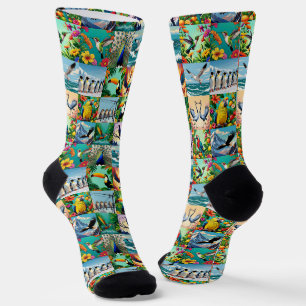 Vogelmuster im Patchwork-Stil Socken