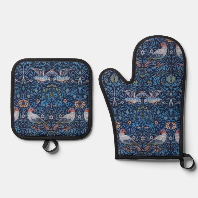 Vögelmuster, William Morris Ofenhandschuh & Topflappen-Set (Vorderseite)