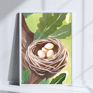 Vogelnest   Aquarell Eier Naturmalerei Poster