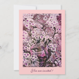 VOGELNEST, BAUM MIT WEISSEN ROTEN ROSA FRÜHLINGSBL EINLADUNG