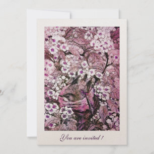 VOGELNEST, BAUM MIT WEISSEN ROTEN ROSA FRÜHLINGSBL EINLADUNG