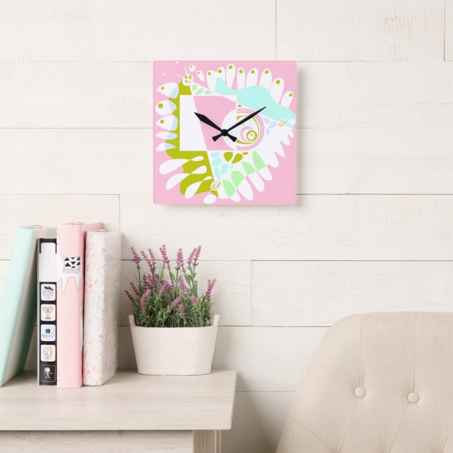 Vogelnest - Flamingo Pink White Quadratische Wanduhr (Lesesaal)