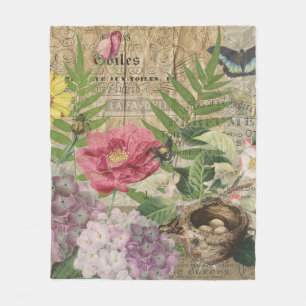 Vogelnest Floralgarten-Blumen-Schmetterling-Kunst Fleecedecke