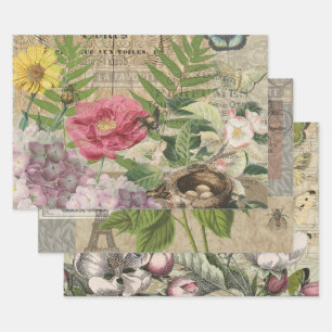 Vogelnest Floralgarten-Blumen-Schmetterling-Kunst Geschenkpapier Set