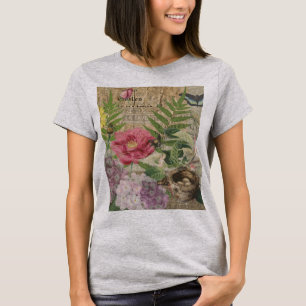 Vogelnest Floralgarten-Blumen-Schmetterling-Kunst T-Shirt