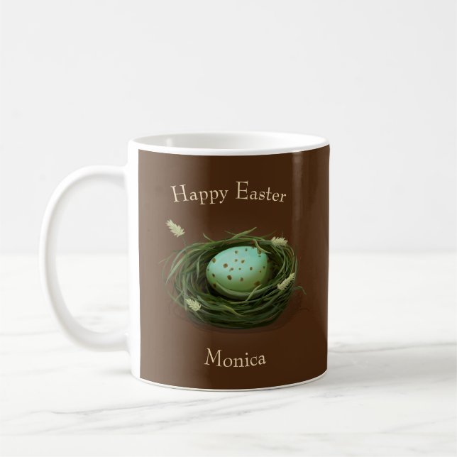 Vogelnest mit blauem, gespecktem Ei, benutzerdefin Kaffeetasse (Links)