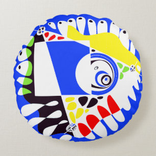 Vogelnest - Royal Blue White Rundes Kissen