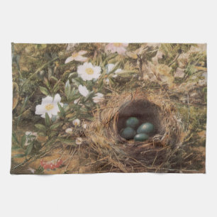 Vogelnest und Hundsrosen von John William Hill Geschirrtuch