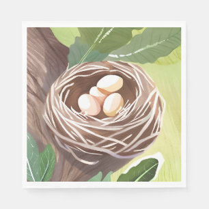 Vogelnest Wasserfarben Eier Natur Serviette