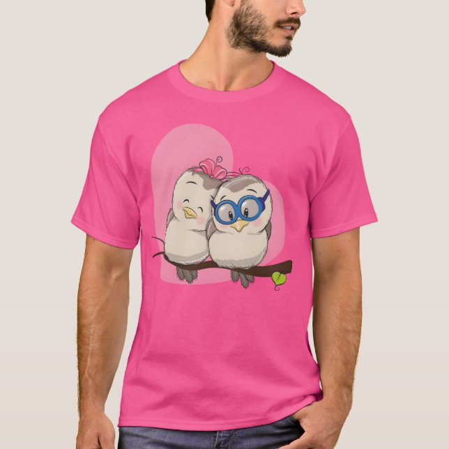 Vogelpaar in der Liebe Herzrhythmus Vintag T-Shirt (Vorderseite)