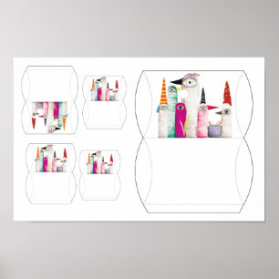 Vogelparty-Design-Kissen-Box-Verpackungsdruck Poster
