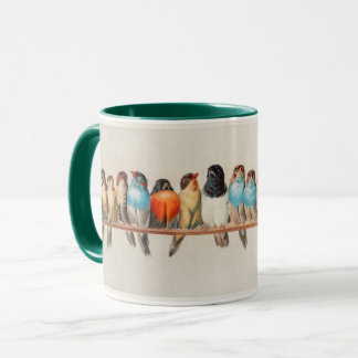 Vogelperch mit grüner Trimmschale Kaffee Tasse