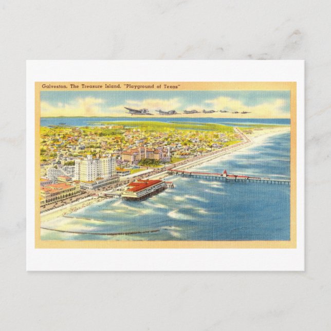 Vogelperspektive von Galveston, Texas, Vintag Postkarte (Vorderseite)